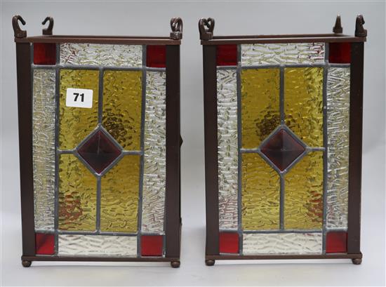 A pair of stained glass hall lanterns